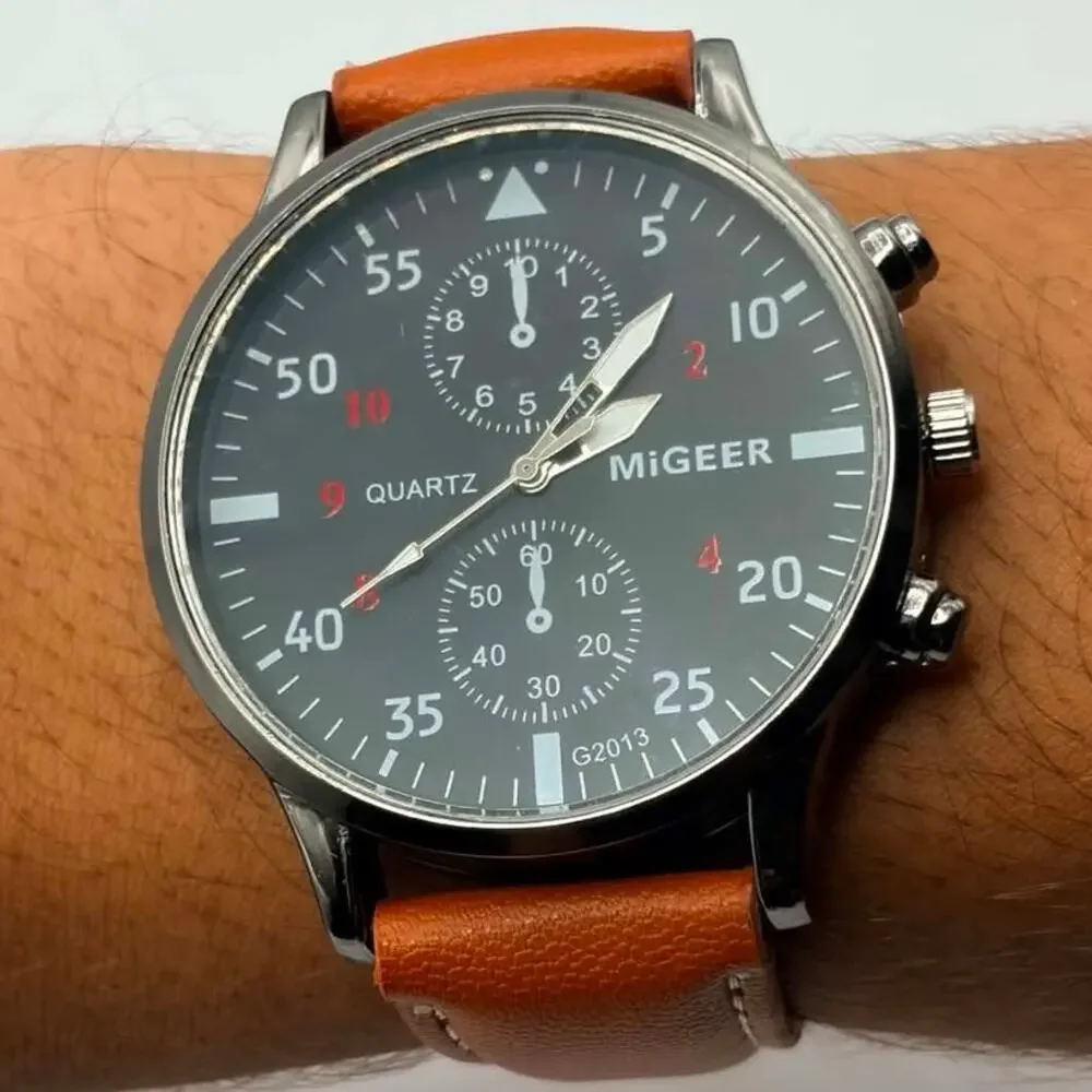 Silver & Brown Migeer Men's Watch